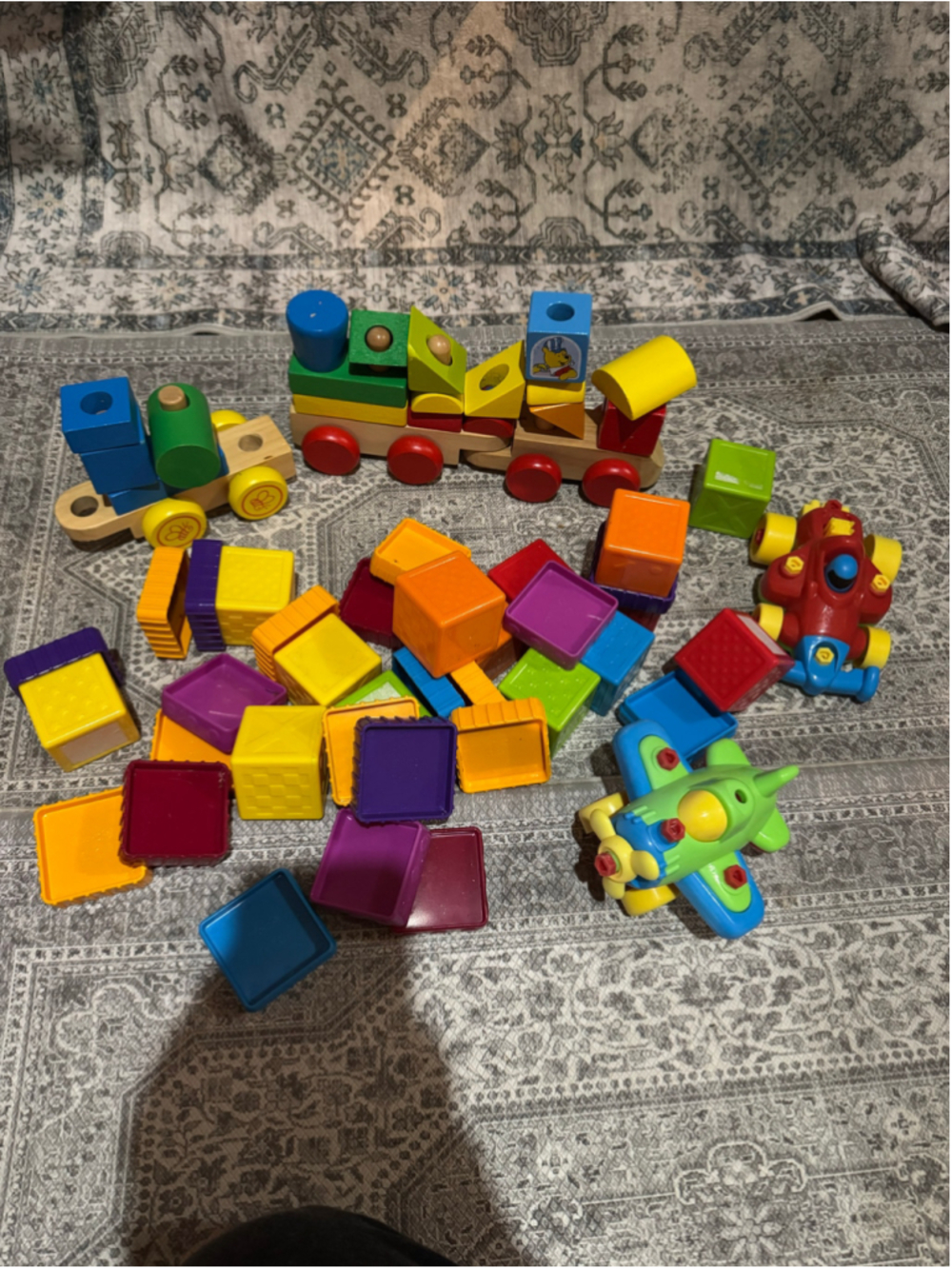 Kids Wooden Train Building Blocks & Toy Airplanes Mixed Lot